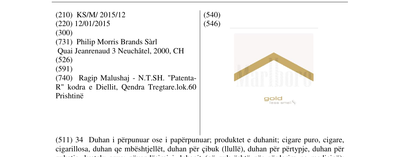 Zëri i markës Marlboro gold less smell në buletin