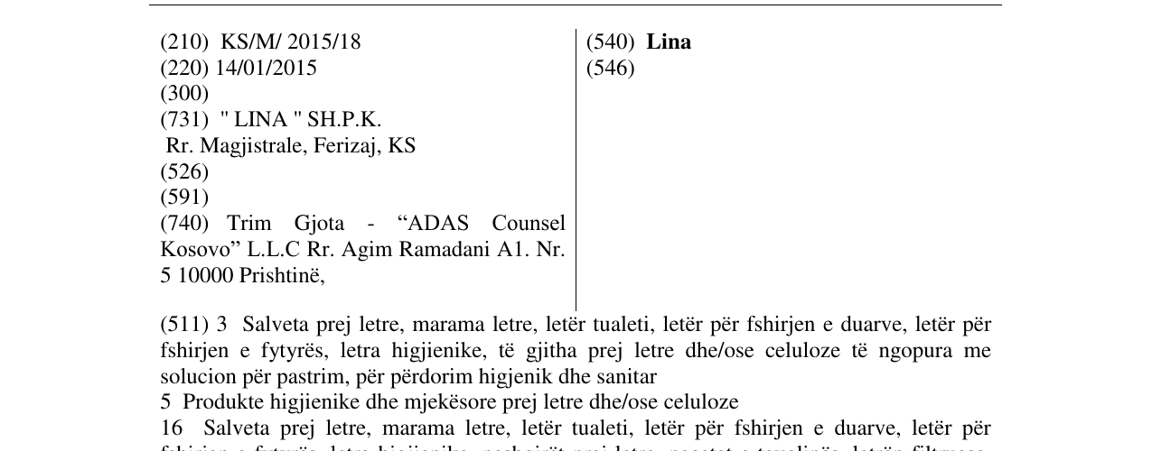 Zëri i markës Lina në buletin