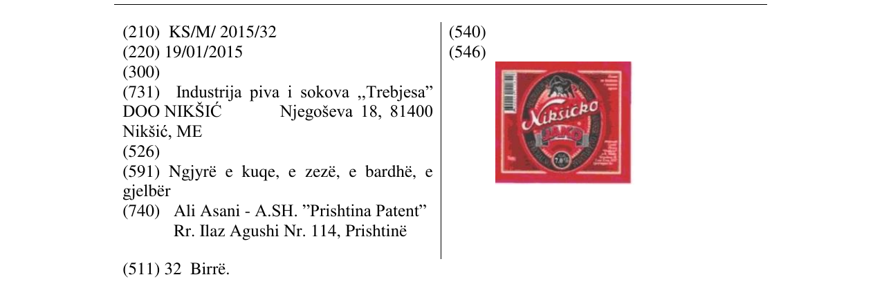 Zëri i markës Niksicka në buletin