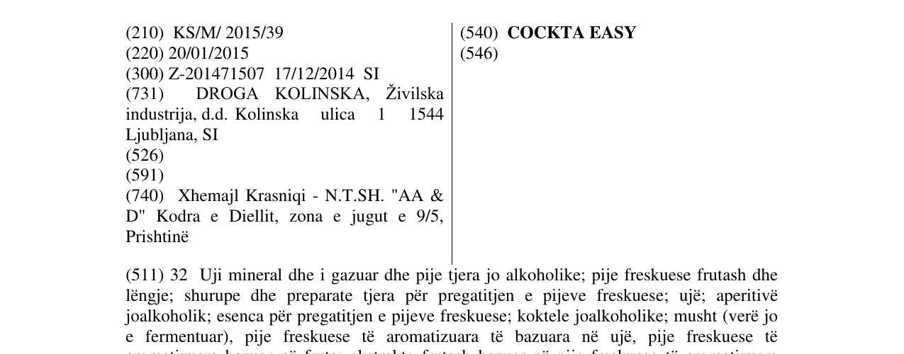 Zëri i markës COCKTA EASY në buletin