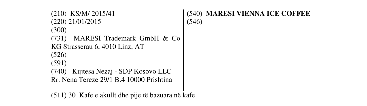 Zëri i markës MARESI VIENNA ICE COFFEE në buletin