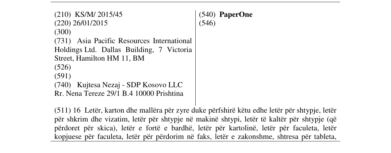 Zëri i markës PaperOne në buletin