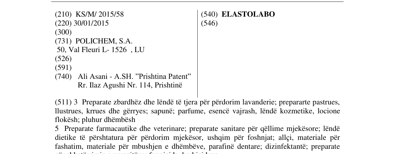 Zëri i markës ELASTOLABO në buletin