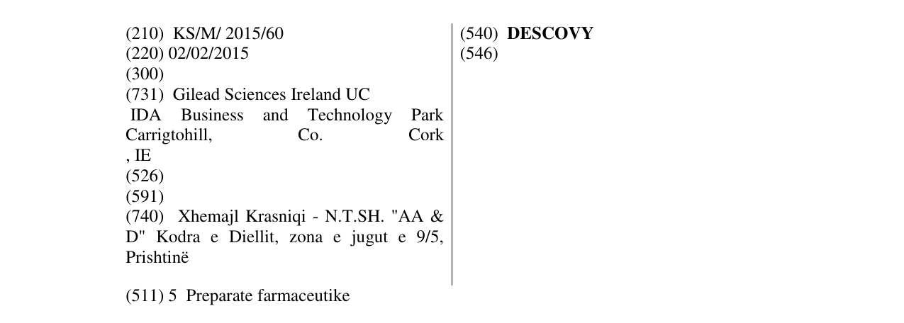 Zëri i markës DESCOVY në buletin