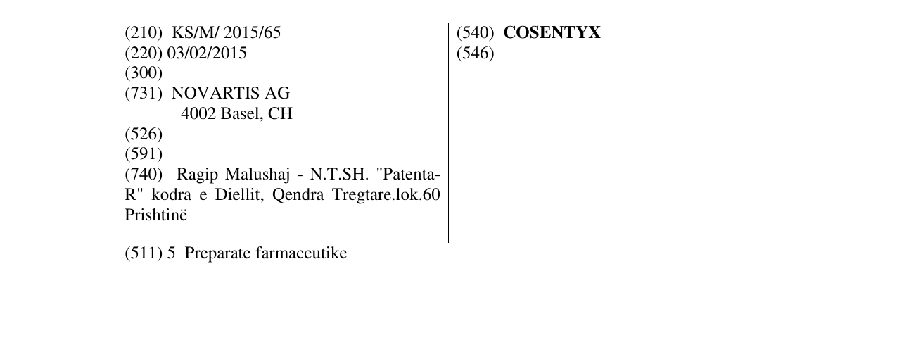 Zëri i markës COSENTYX në buletin