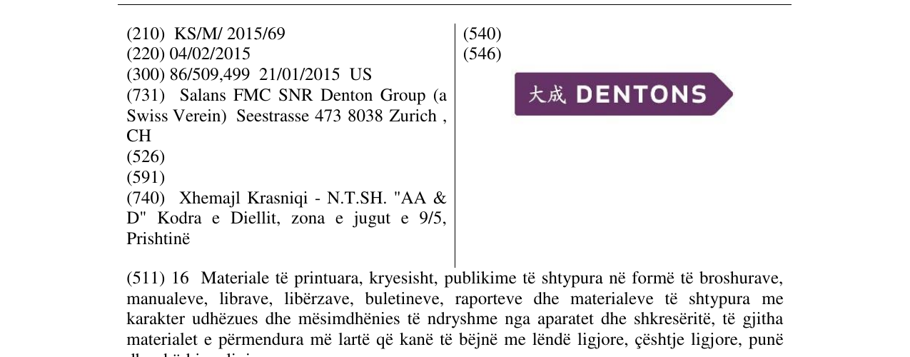 Zëri i markës DENTONS në buletin