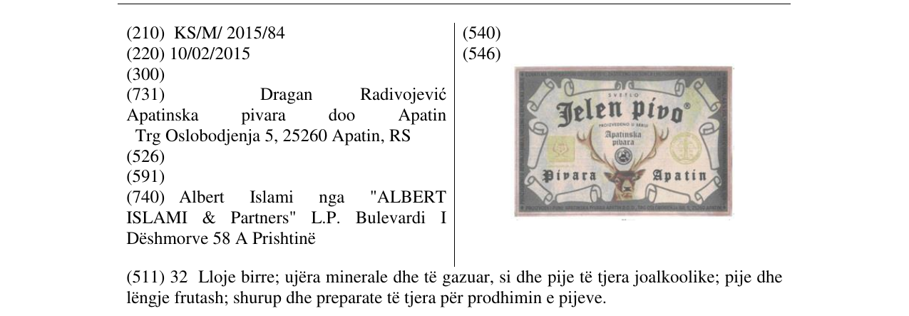 Zëri i markës Jelen pivo në buletin