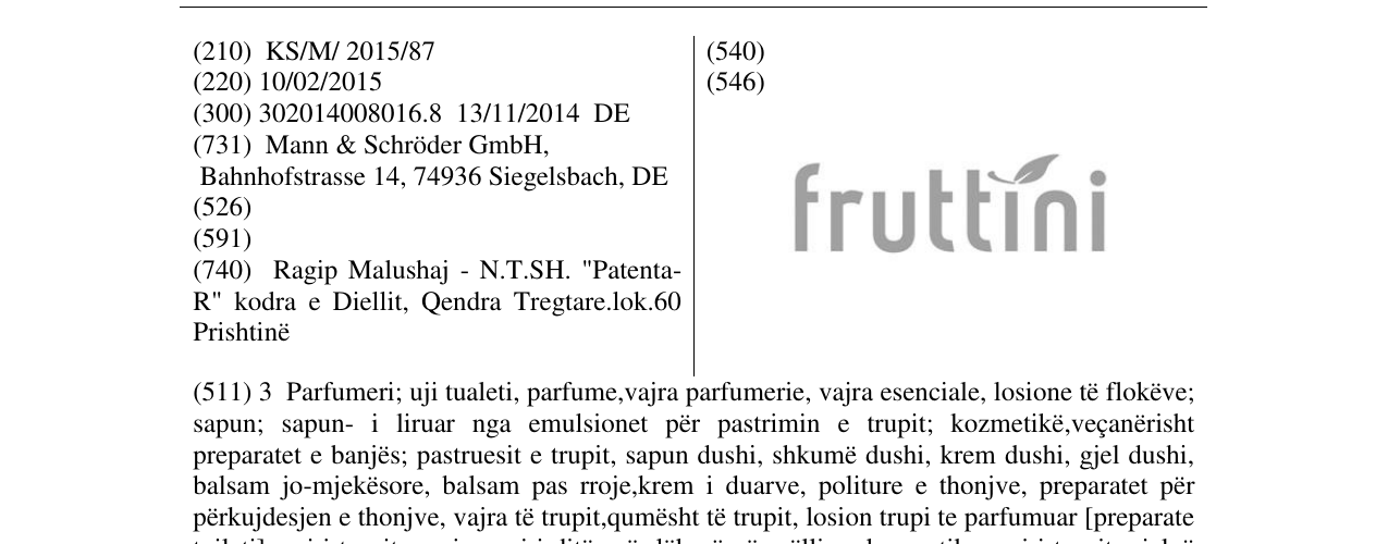 Zëri i markës fruttini në buletin