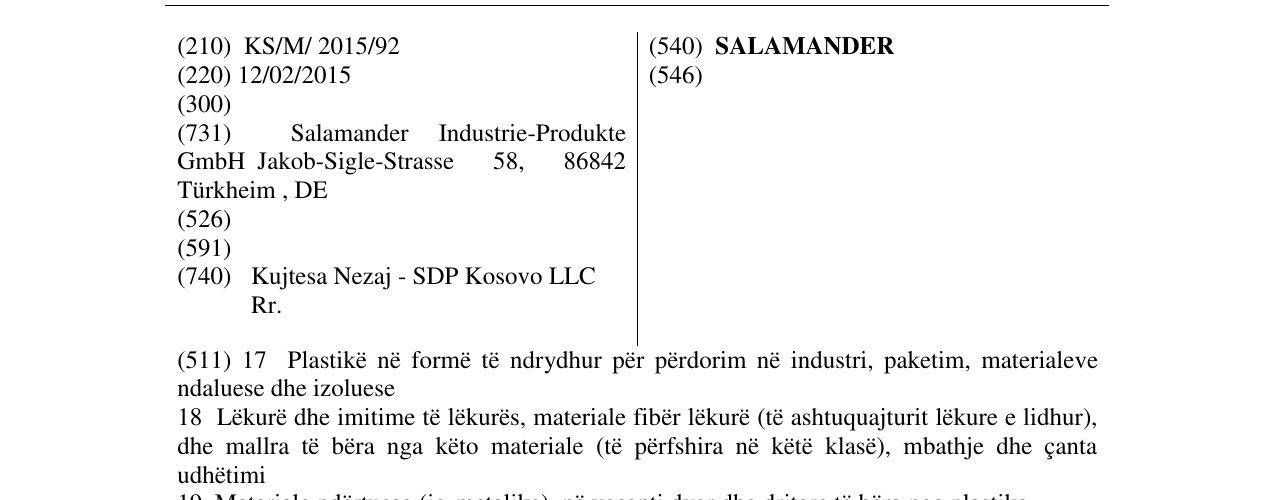 Zëri i markës SALAMANDER në buletin