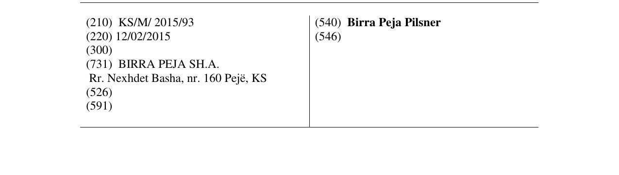 Zëri i markës Birra Peja Pilsner në buletin