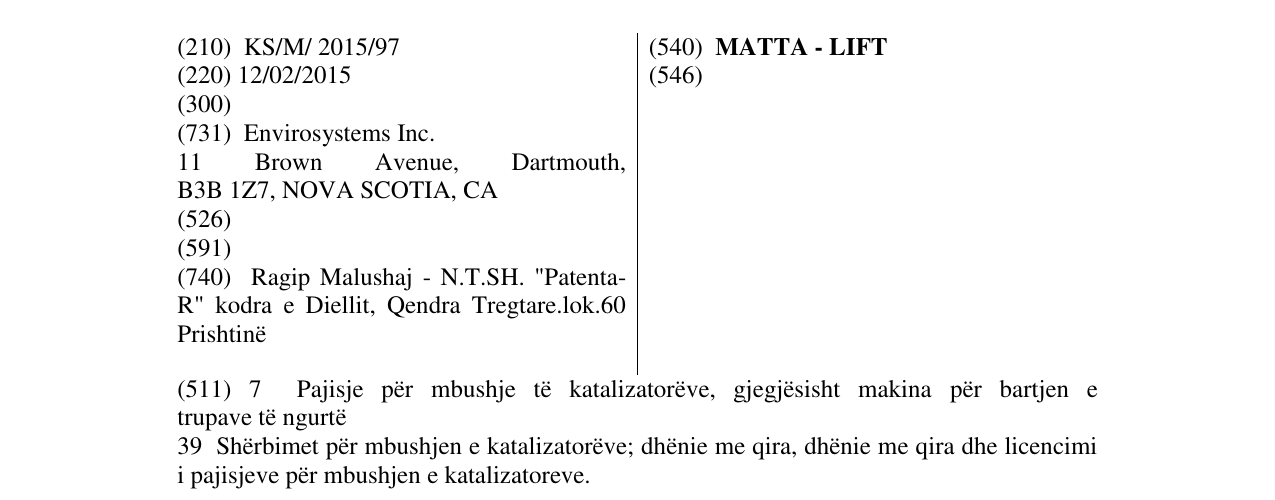 Zëri i markës MATTA - LIFT në buletin