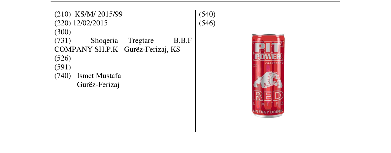 Zëri i markës PIT POWER RED në buletin