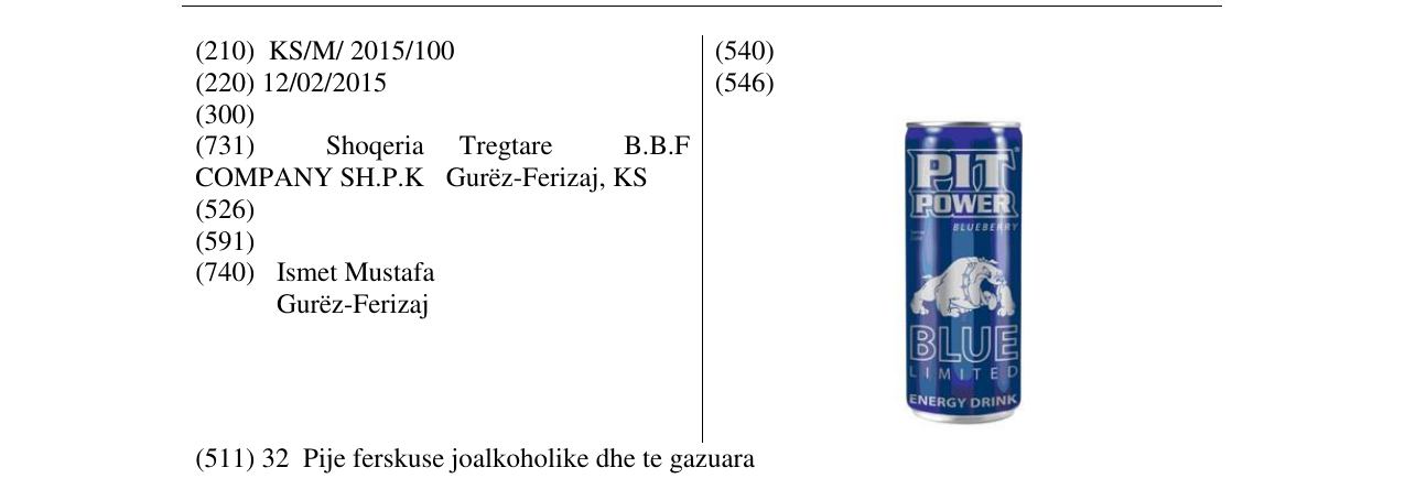 Zëri i markës PIT POWER BLUE në buletin