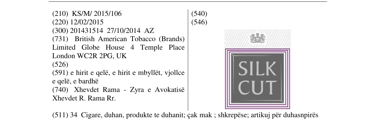 Zëri i markës SILK CUT në buletin