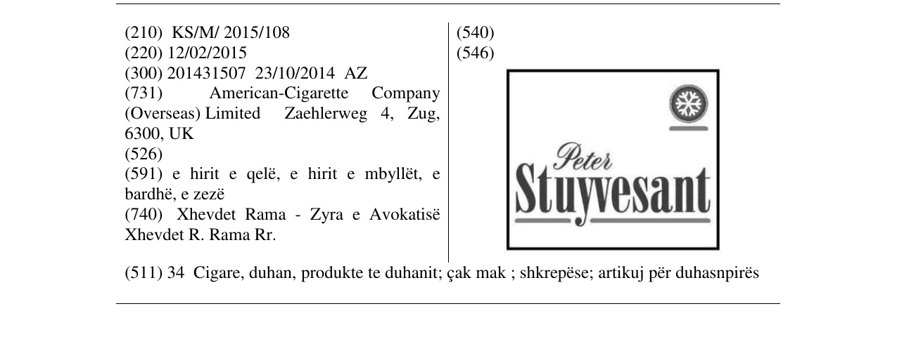 Zëri i markës Pete Stuyvesant në buletin