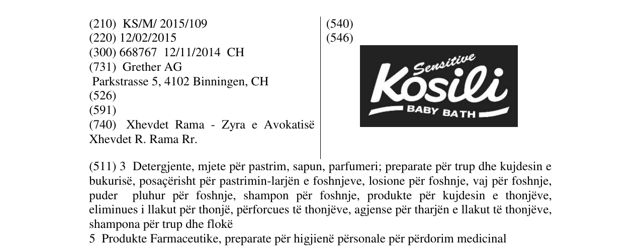 Zëri i markës Kosili BABY BATH në buletin