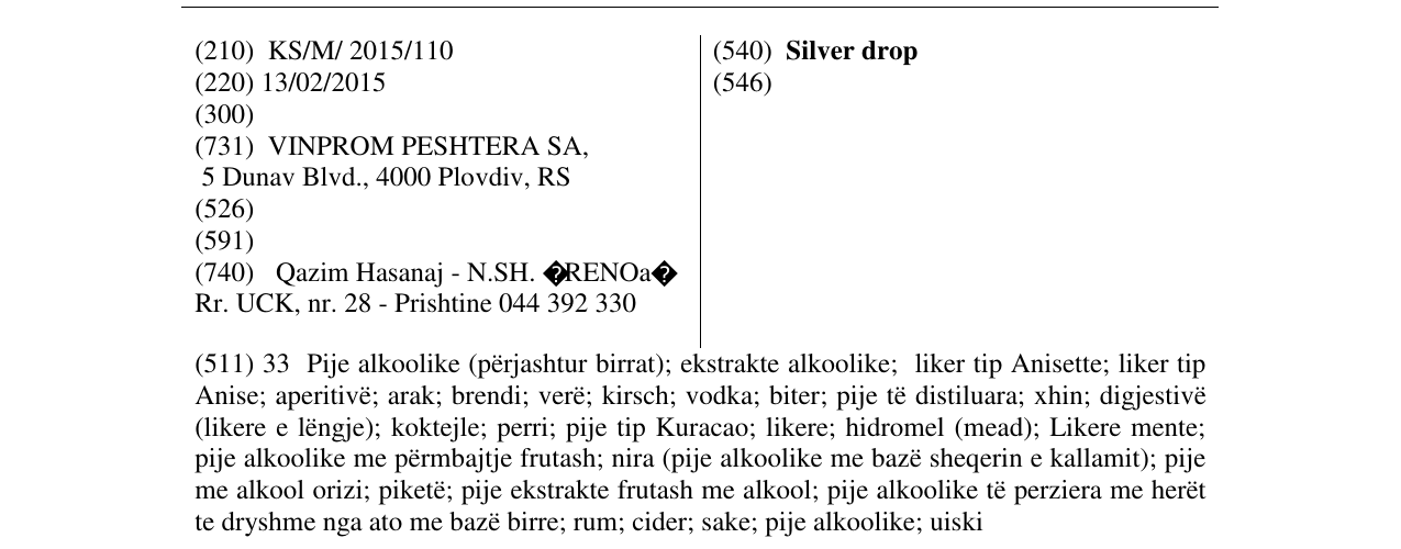 Zëri i markës Silver drop në buletin