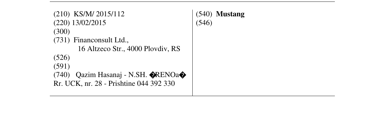 Zëri i markës Mustang në buletin