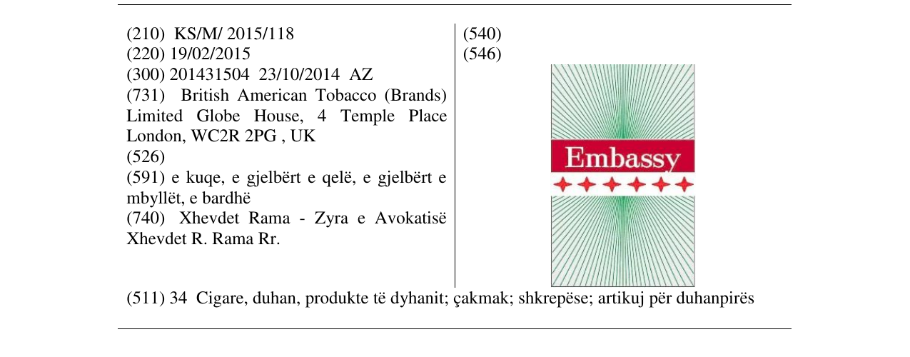 Zëri i markës Embassy në buletin