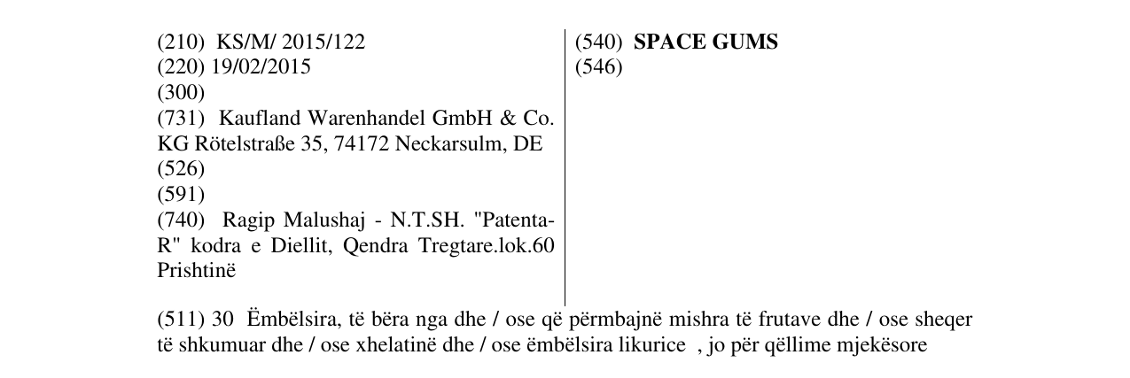 Zëri i markës SPACE GUMS në buletin