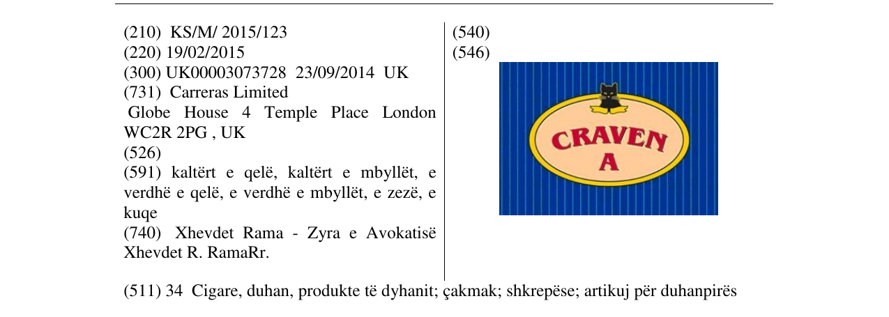 Zëri i markës CRAVEN A në buletin