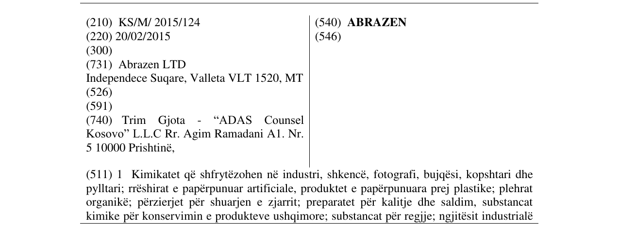 Zëri i markës ABRAZEN në buletin