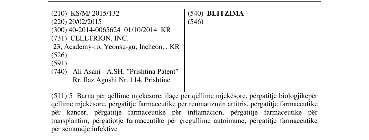 Zëri i markës BLITZIMA në buletin