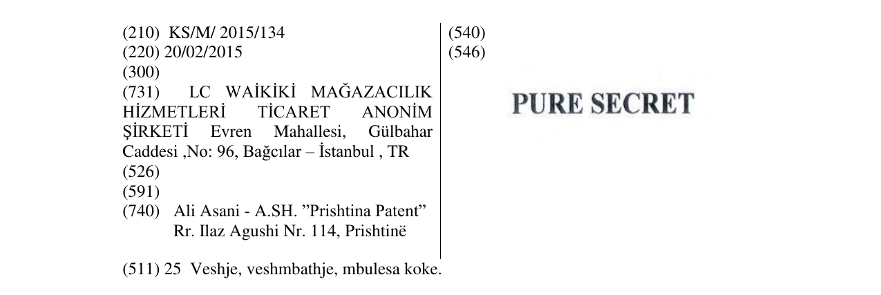 Zëri i markës PURE SECRET në buletin