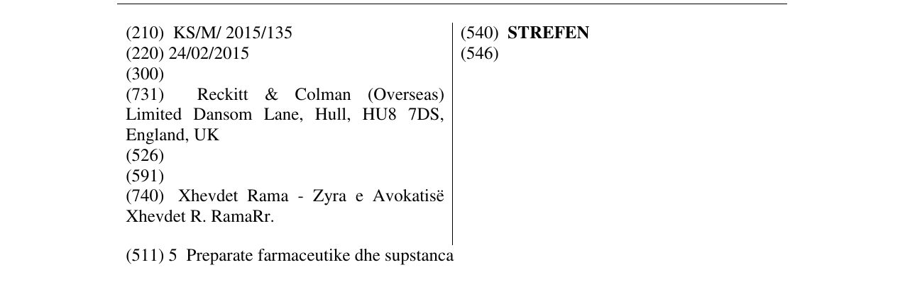 Zëri i markës STREFEN në buletin