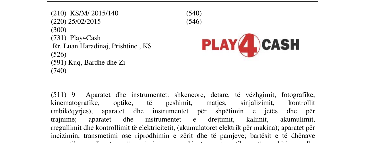 Zëri i markës PLAY 4 CASH në buletin