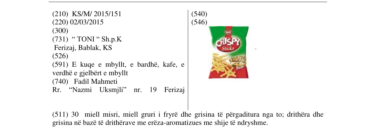 Zëri i markës CRISPY sticks në buletin