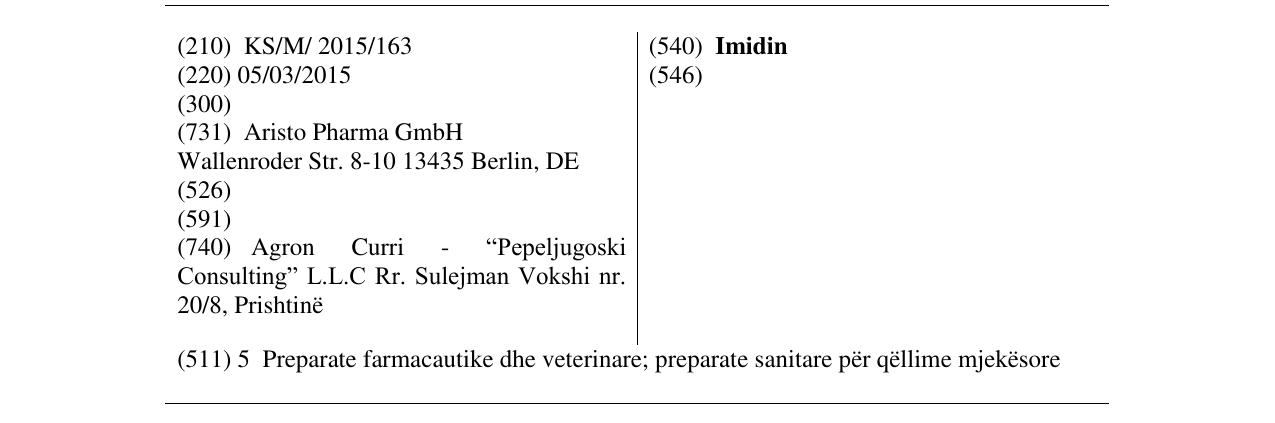 Zëri i markës Imidin në buletin