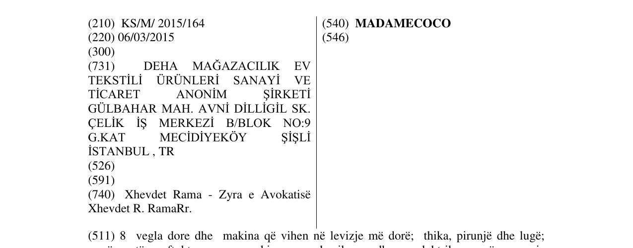 Zëri i markës MADAMECOCO në buletin
