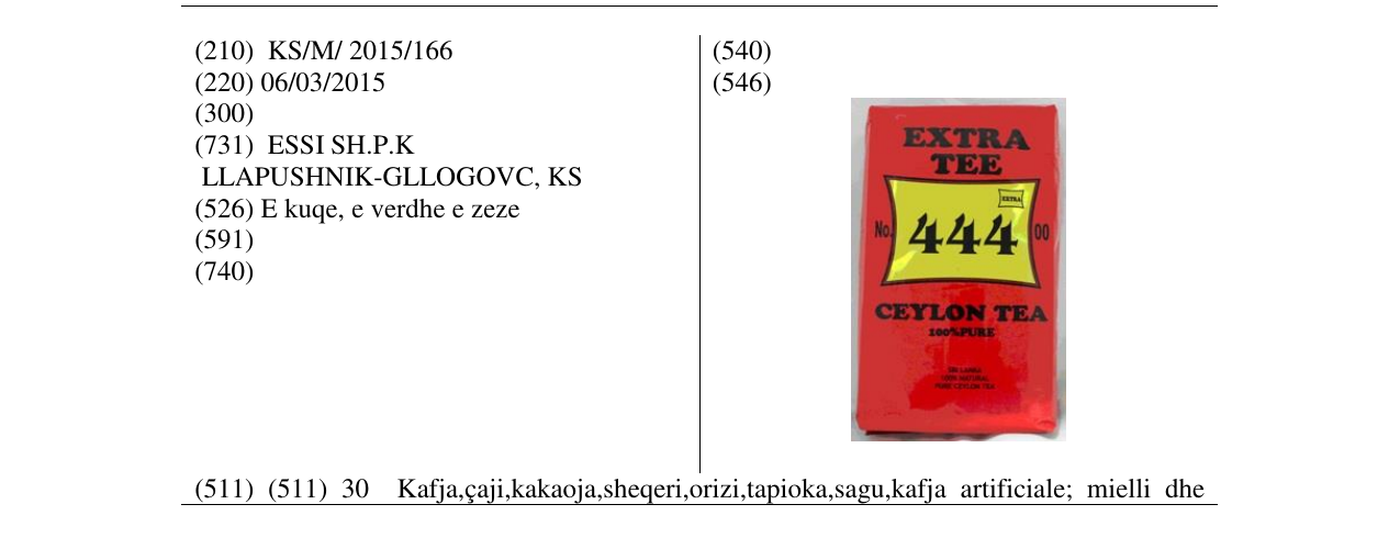 Zëri i markës EXTRA TEE 444 CYLON TEA në buletin