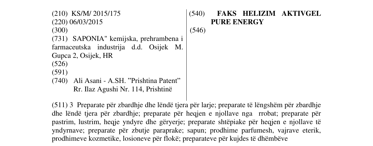 Zëri i markës FAKS HELIZIM AKTIVGEL PURE ENERGY në buletin