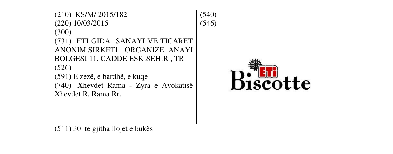 Zëri i markës Biscotte Eti në buletin