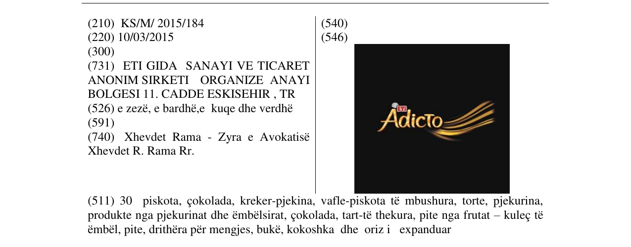 Zëri i markës AdicTo Eti në buletin