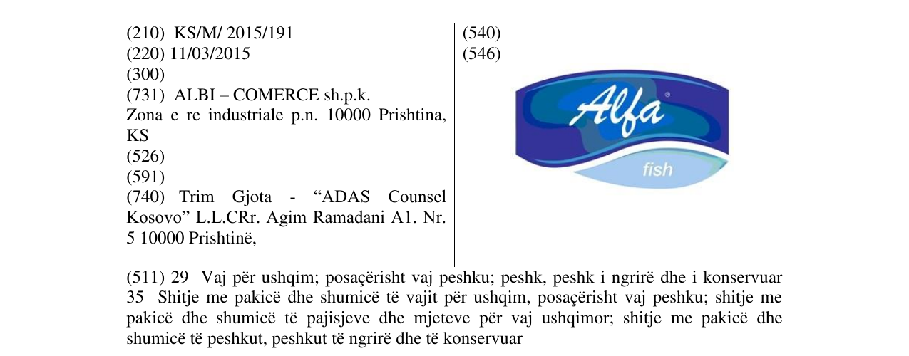 Zëri i markës Alfa fish në buletin