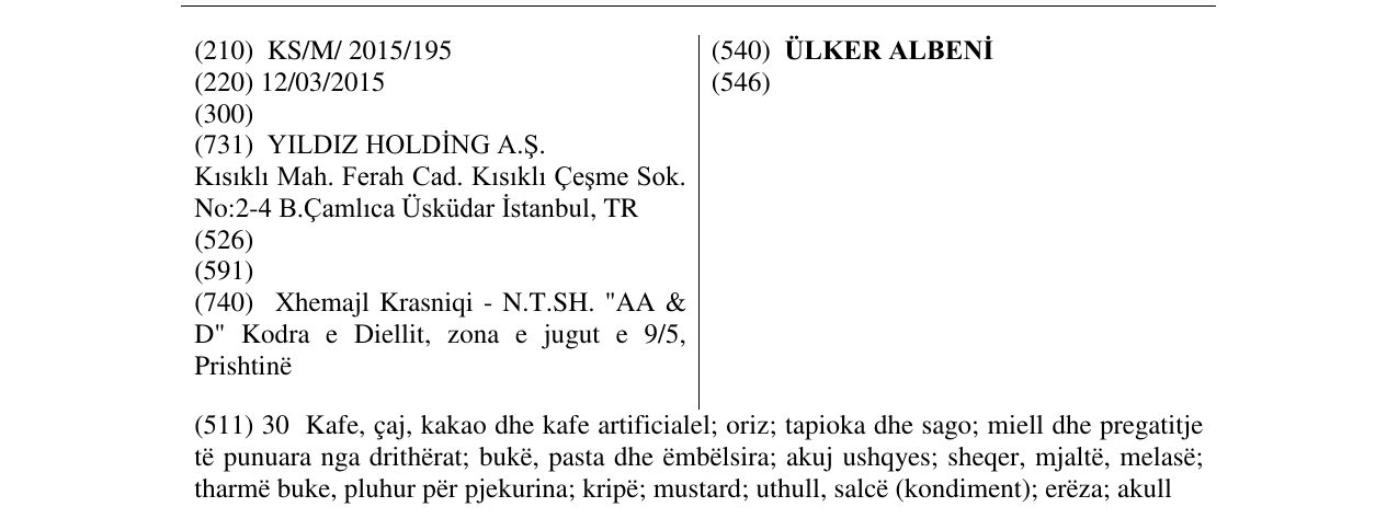 Zëri i markës ÜLKER ALBENİ në buletin