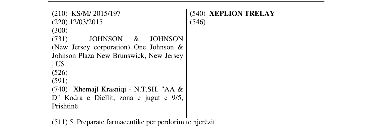 Zëri i markës XEPLION TRELAY në buletin
