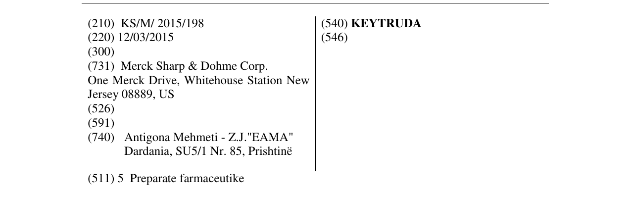 Zëri i markës KEYTRUDA në buletin