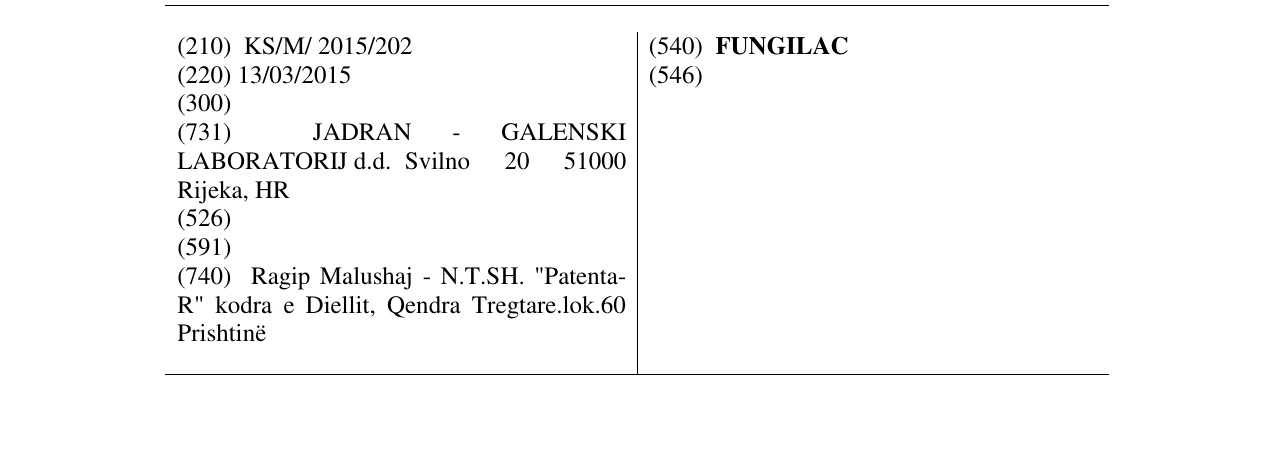 Zëri i markës FUNGILAC në buletin