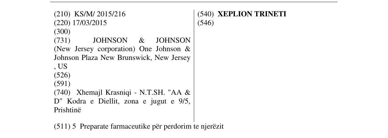 Zëri i markës XEPLION TRINETI në buletin