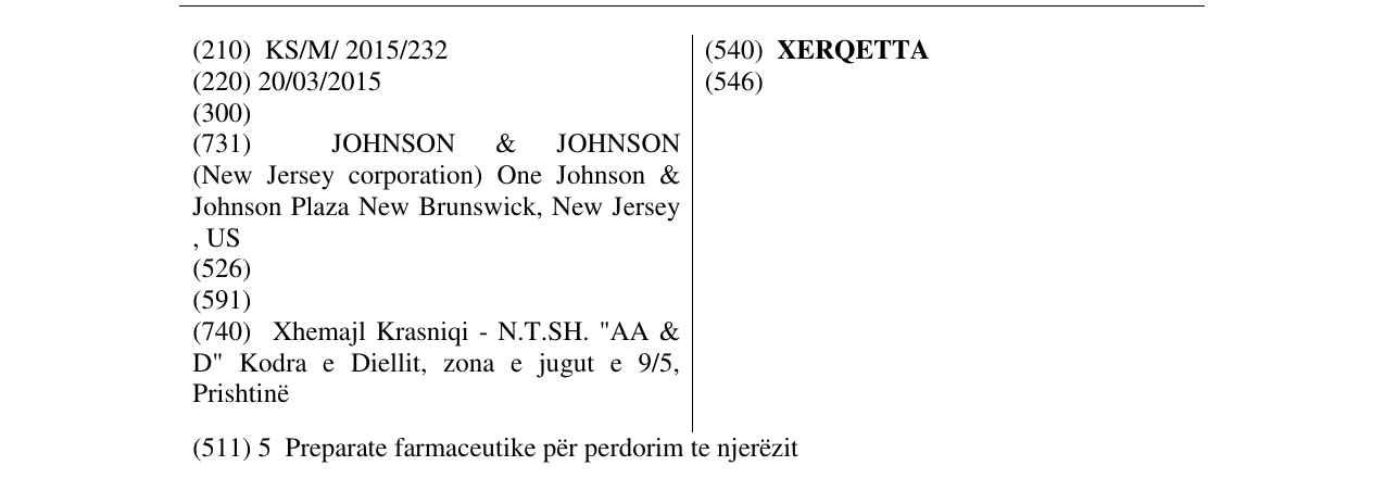 Zëri i markës XERQETTA në buletin