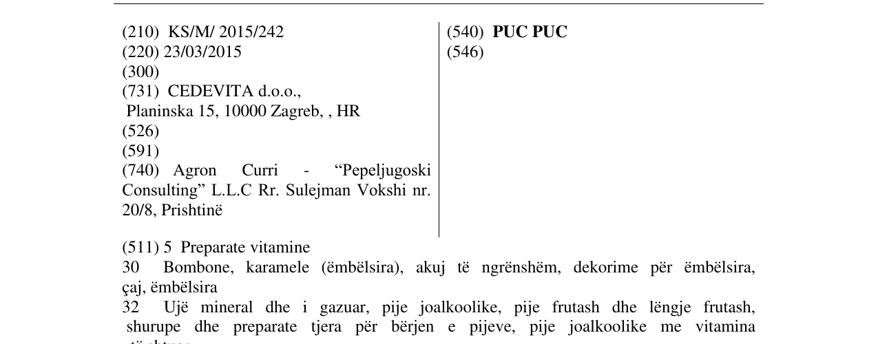 Zëri i markës PUC PUC në buletin