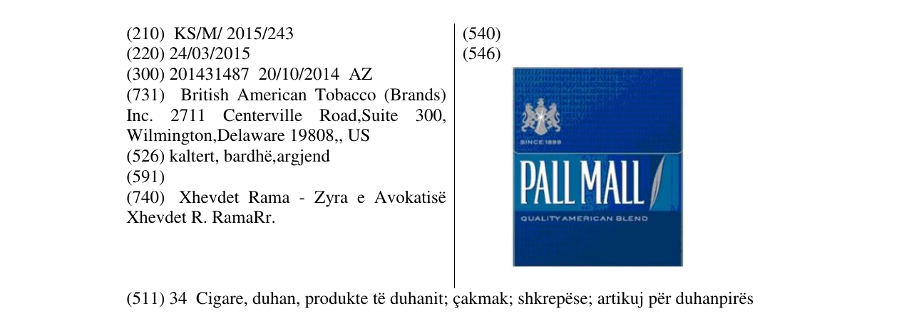 Zëri i markës PALL MALL në buletin