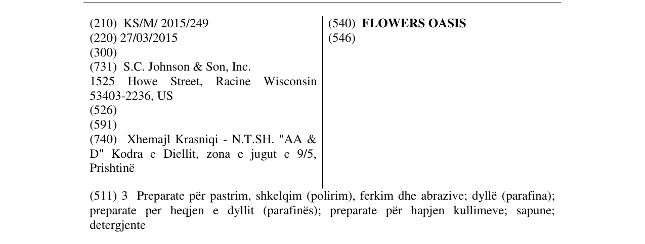 Zëri i markës FLOWERS OASIS në buletin