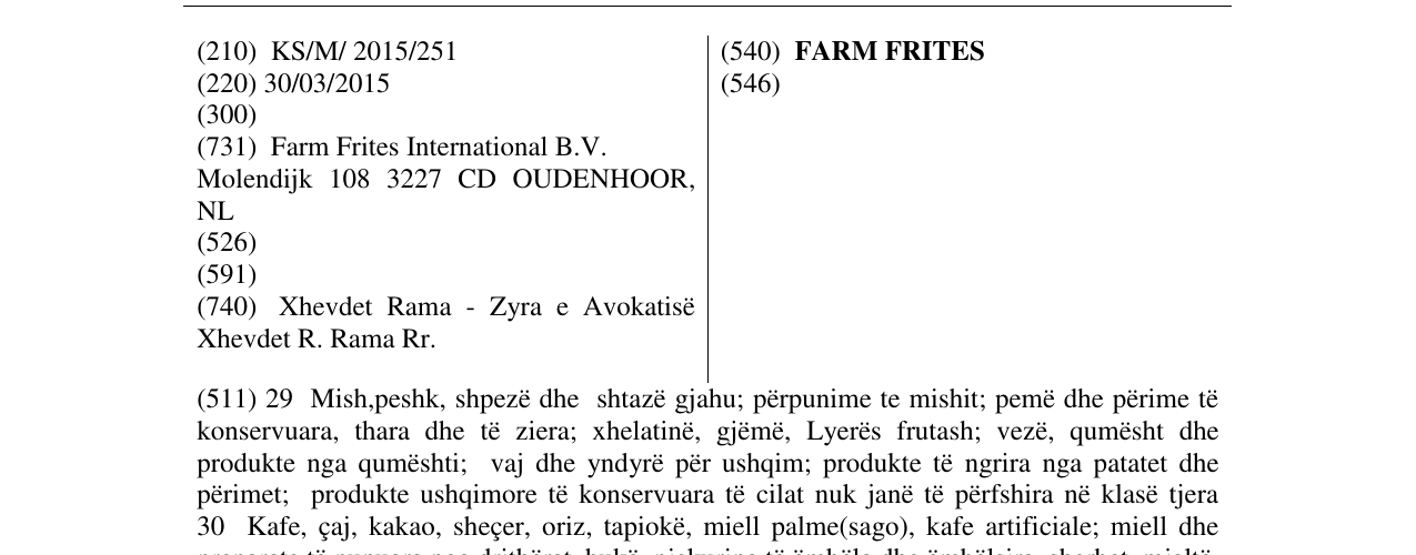 Zëri i markës FARM FRITES në buletin