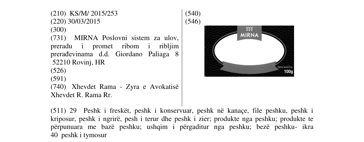 Zëri i markës MIRNA 100g në buletin
