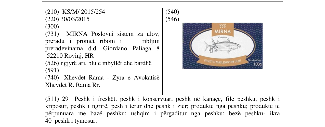 Zëri i markës MIRNA 100g në buletin